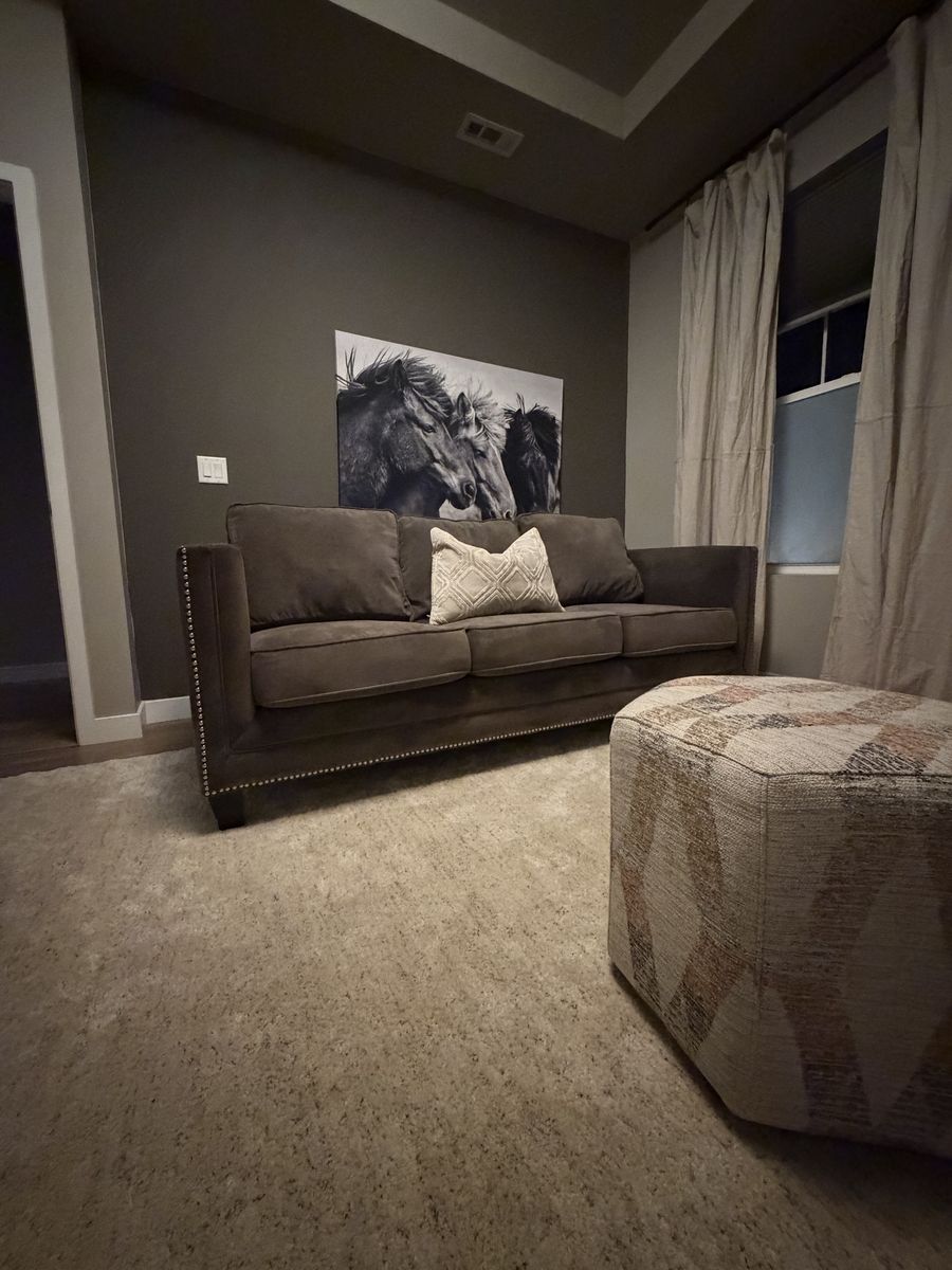 Dark Charcoal Fabric Sofa with Nailhead Trim