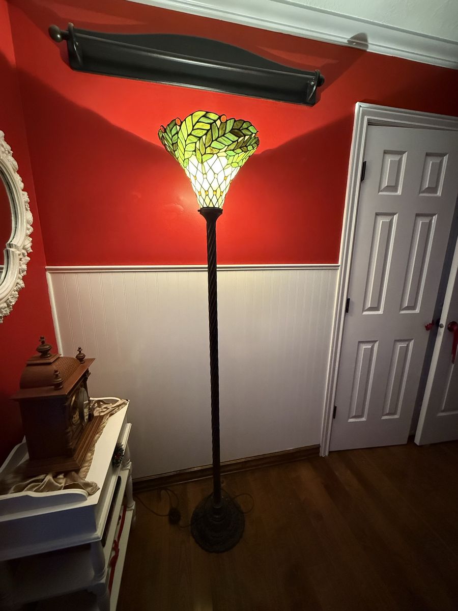 Tall Vintage Stained Glass Metal Floor Lamp