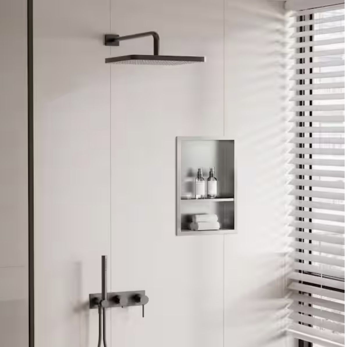 Yuaris 12 in. W x 18 in. H x 4 in. D Waterproof Recessed Shower Niche Storage Shelf in Brushed Nickel, No Tile Needed