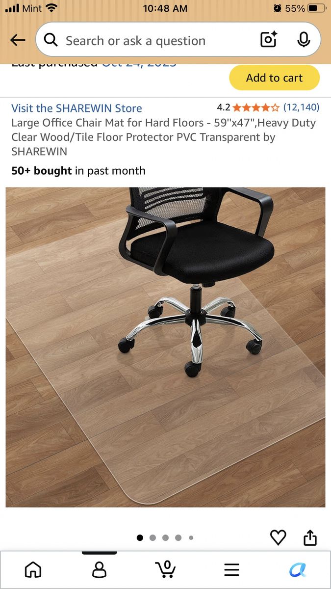 SHAREWIN Large Office Chair Mat - 59"x47" Heavy Duty Clear PVC Floor Protector for Hard Floors