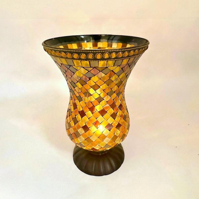 Vintage PartyLite Global Fusion Hurricane Mosaic Glass Candle Holder P8366 12" Tall
