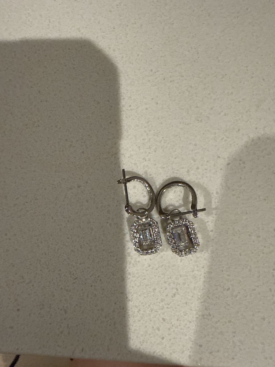Swarovski Elegant Silver-Tone Hoop Earrings with Emerald Cut Dangle