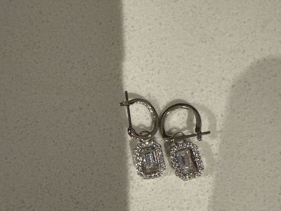 Swarovski Elegant Silver-Tone Hoop Earrings with Emerald Cut Dangle