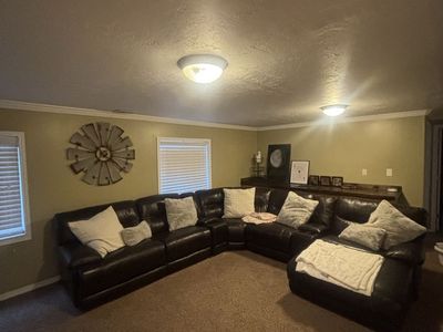 Big brown leather couch