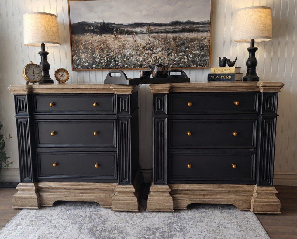 XL Black & Cool Walnut Nightstands-