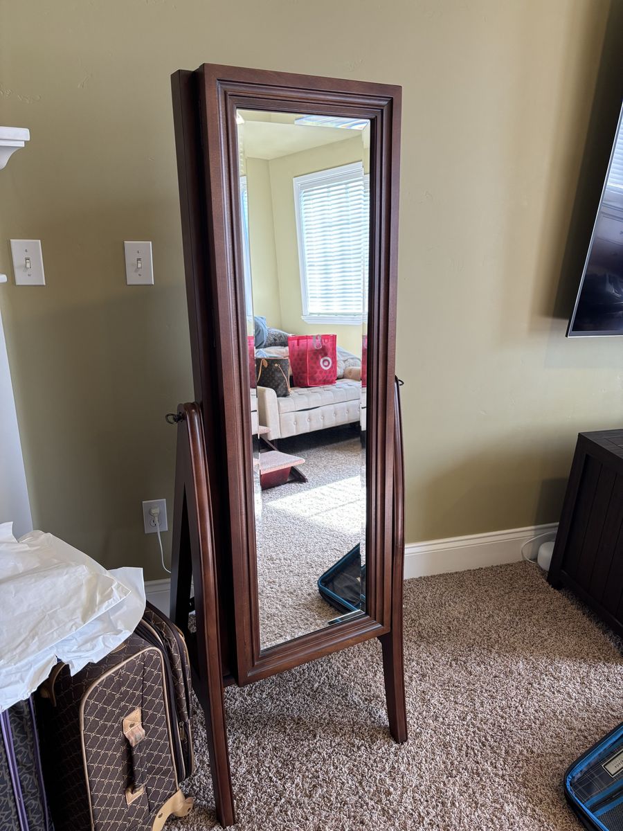 Costco Jewelry Armoire / Standing Jewelry Cabinet with Mirror Storage - Wood