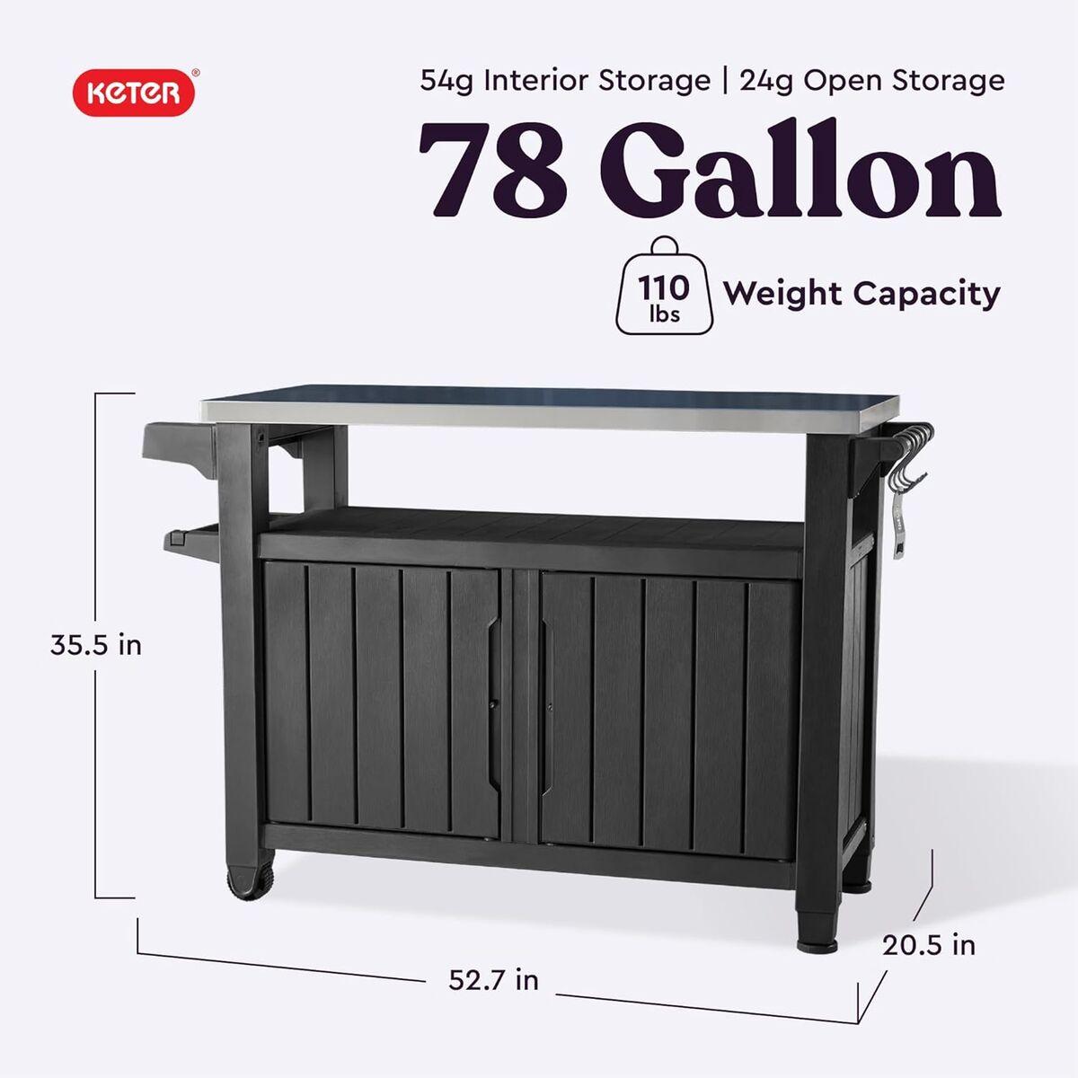 New Keter Unity XL Portable Outdoor Table with Stainless Steel Top