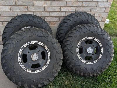 ITP Dune Star AT26x9-12 ATV/UTV Sand Tires with Black SS Wheels (Set of 4) and set of Polaris ATV/UTV tires and wheels