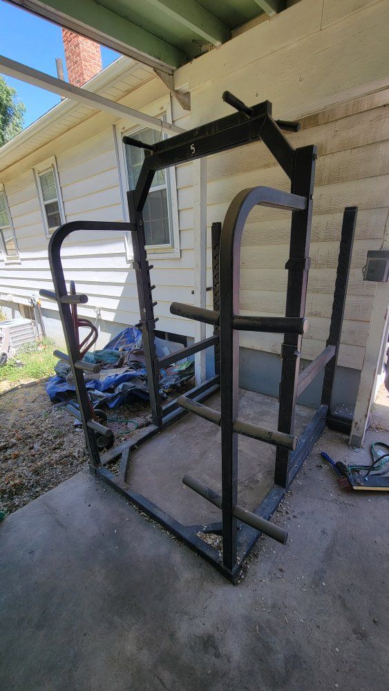 FREE! Heavy Duty Squat Rack Power Rack with Plate Storage and Adjustable Weight Bench - Home Gym