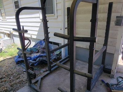 FREE! Heavy Duty Squat Rack Power Rack with Plate Storage and Adjustable Weight Bench - Home Gym