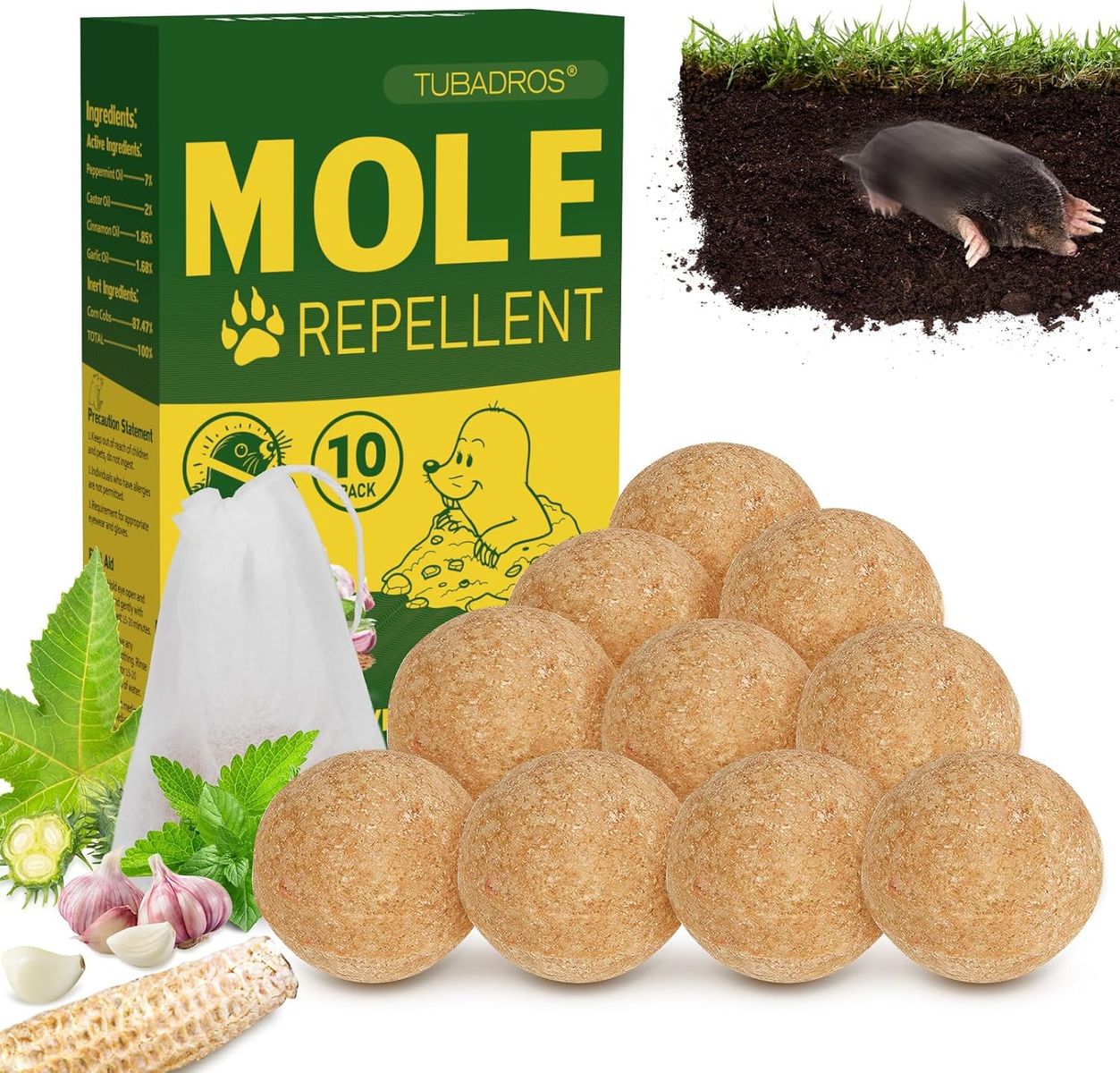 NEW Mole Repellent, Mole & Vole Repellent for Lawns, Peppermint Oil to Repel Mole, for Outdoor Use for Yard, Garden, Patio