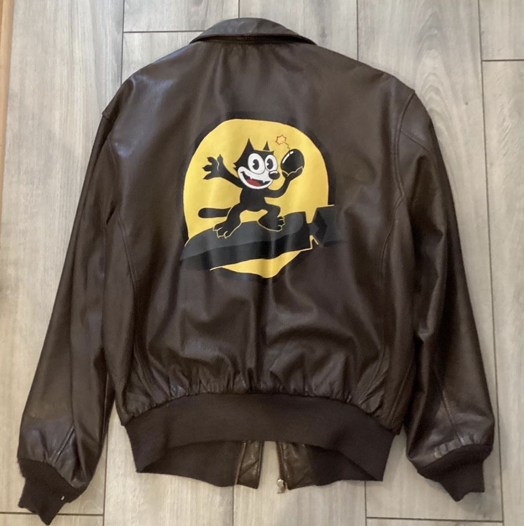 Leather A-2 Flight Bomber Jacket Felix the Cat WW2 military 