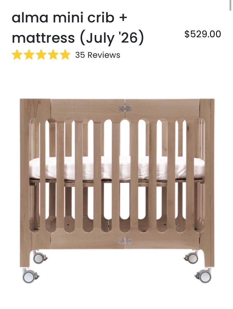 Bloom Alma Mini Crib + Mattress - Portable & Foldable, Natural Wood Finish