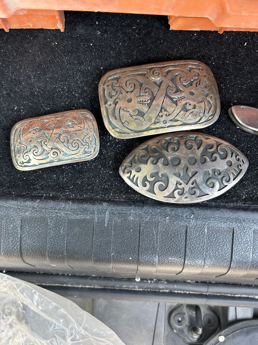 Handcrafted Sterling Silver Belt Buckle Set (3 Pcs) - Norse / PNW Art