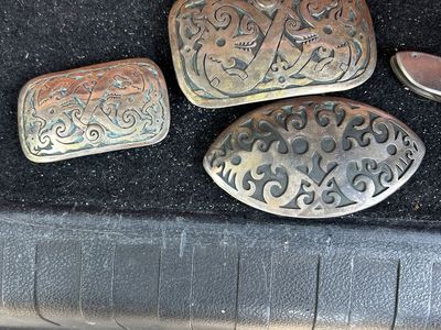 Handcrafted Sterling Silver Belt Buckle Set (3 Pcs) - Norse / PNW Art