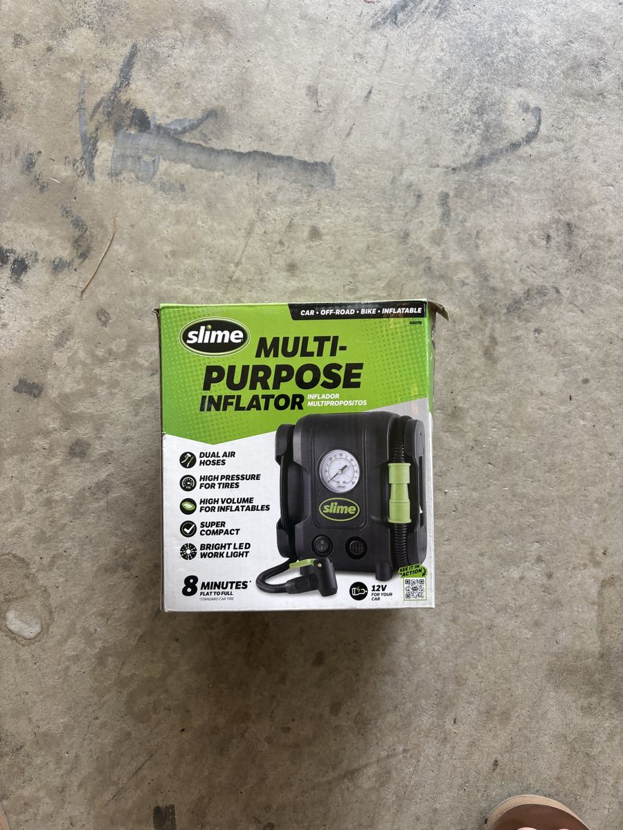 Slime Multi-Purpose Inflator - Dual Air, High Pressure, High Volume, LED Work Light, 12V Car Power