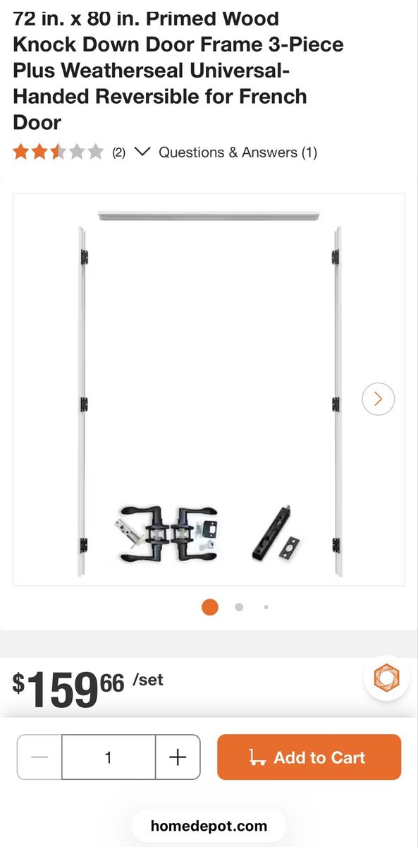 Brand new! 72 in. x 80 Door Frame for French Door