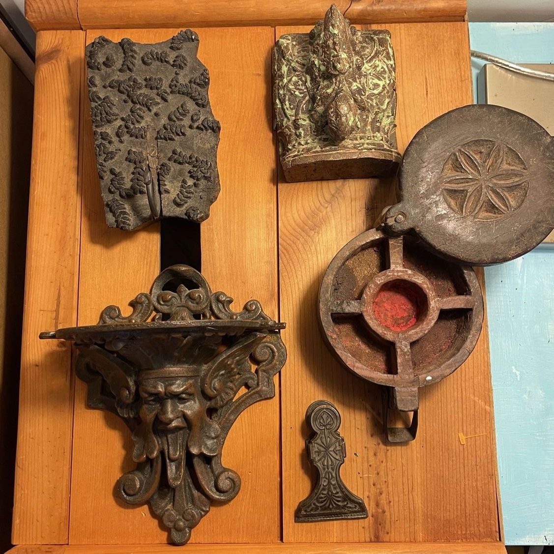 Antique Apothecary Style Metal and Wooden Home Decor Set / Antique Collectibles 
