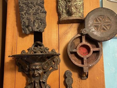 Antique Apothecary Style Metal and Wooden Home Decor Set / Antique Collectibles
