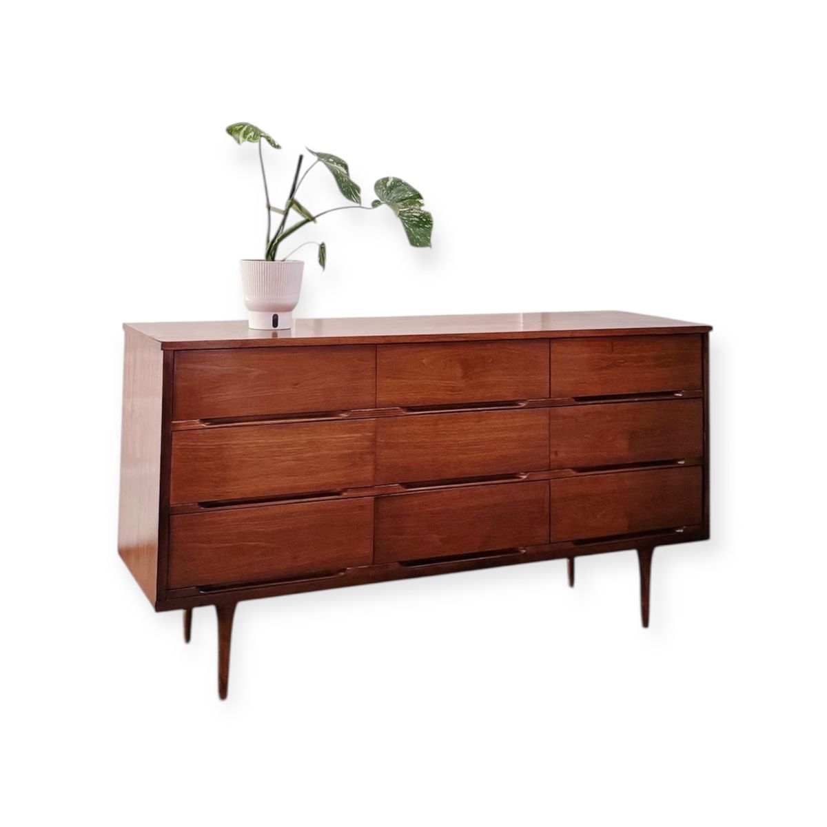 Vintage Mid Century 9-Drawer Walnut Dresser