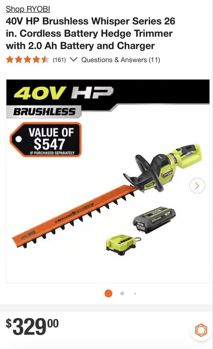 RYOBI 40V HP Brushless Whisper Series 26 in. Cordless Hedge Trimmer Kit