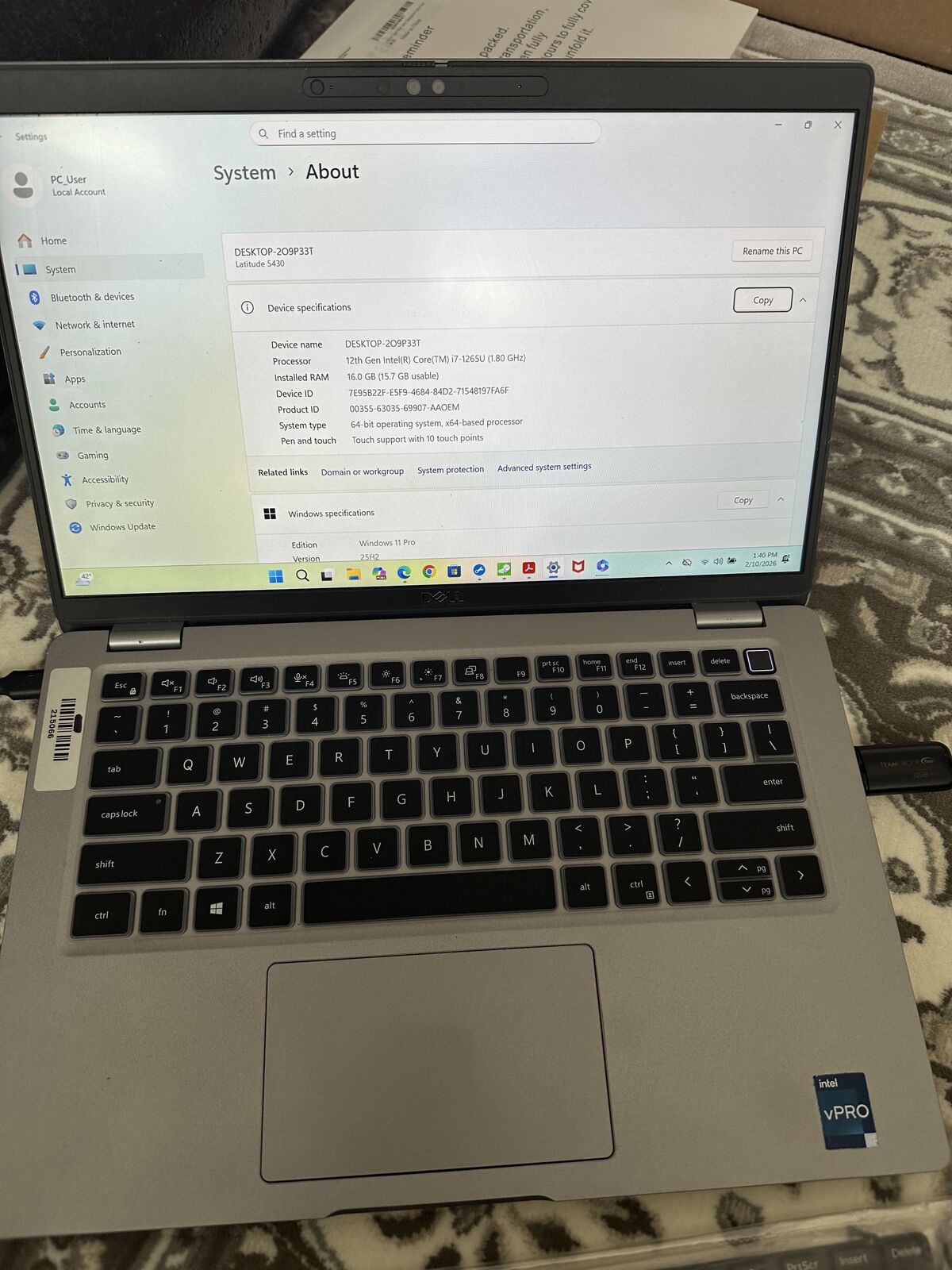 Dell Touch Laptop i7 Core 12th 16 GB RAM 512 SSD