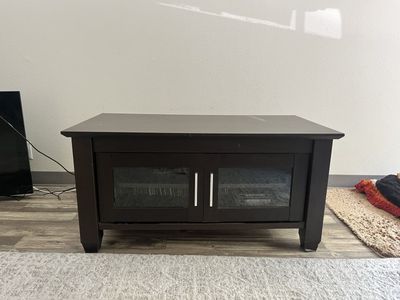 Dark Brown Wood & Glass Door Media Console/TV Stand
