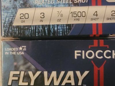 Fiocchi Flyway Series 20 GA 3" 7/8 oz Plated Steel Shot #3 & #4 Shot Shells. 20.00 per box. Thanks