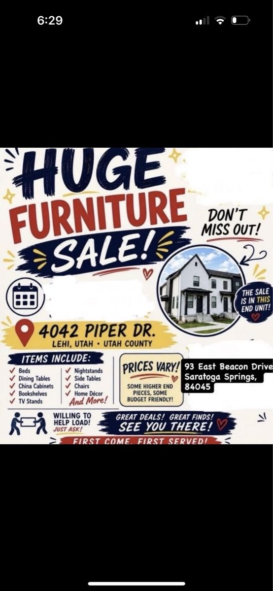 Huge Furniture & Yard Sale - Lehi & Saratoga Springs: Beds, Chairs, Decor, Books, Toys & More!