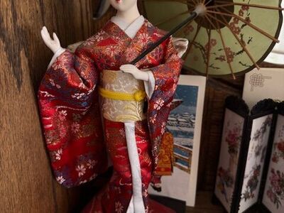 traditional Japanese doll in kimono from Japan; A vintage Japanese geisha or ningyo doll