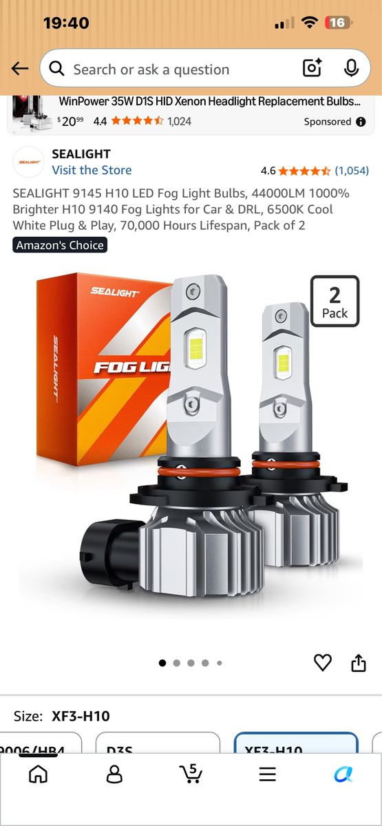 SEALIGHT 9145 H10 LED Fog Light Bulbs - 44000LM, 6500K Cool White, Plug & Play, 70,000 Hrs Lifespan (2-Pack)