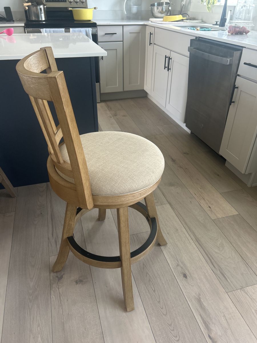Wooden Bar Stool with Upholstered Swivel Seat - Light Wood Finish