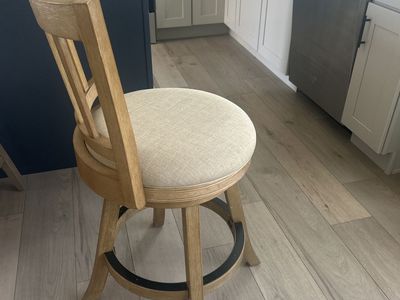 Wooden Bar Stool with Upholstered Swivel Seat - Light Wood Finish