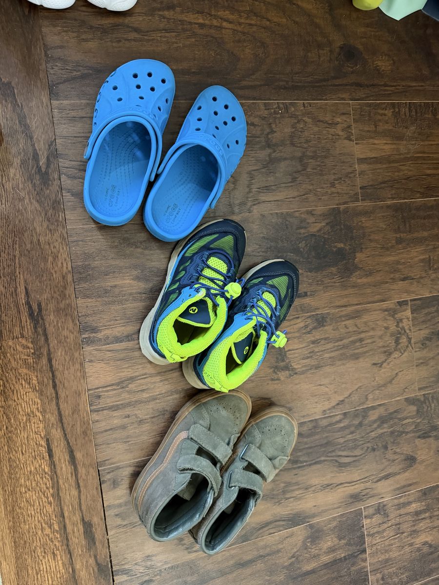 3 pairs of boys size 13 shoes, Vans, Crocs, and Merrill Moabs
