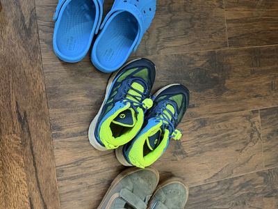 3 pairs of boys size 13 shoes, Vans, Crocs, and Merrill Moabs