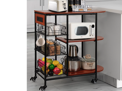New Bakers Rack with Power Outlet,Rolling Kitchen Island