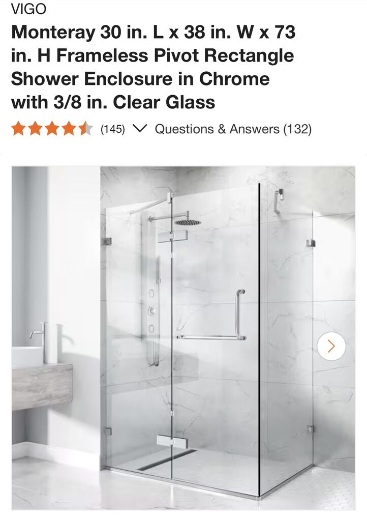 Shower Enclosure 30 in. L x 38 in. W x 73 in. H