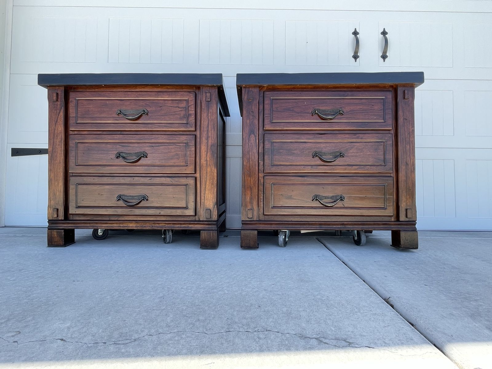 3 drawer dark wood Nightstands XL king sized