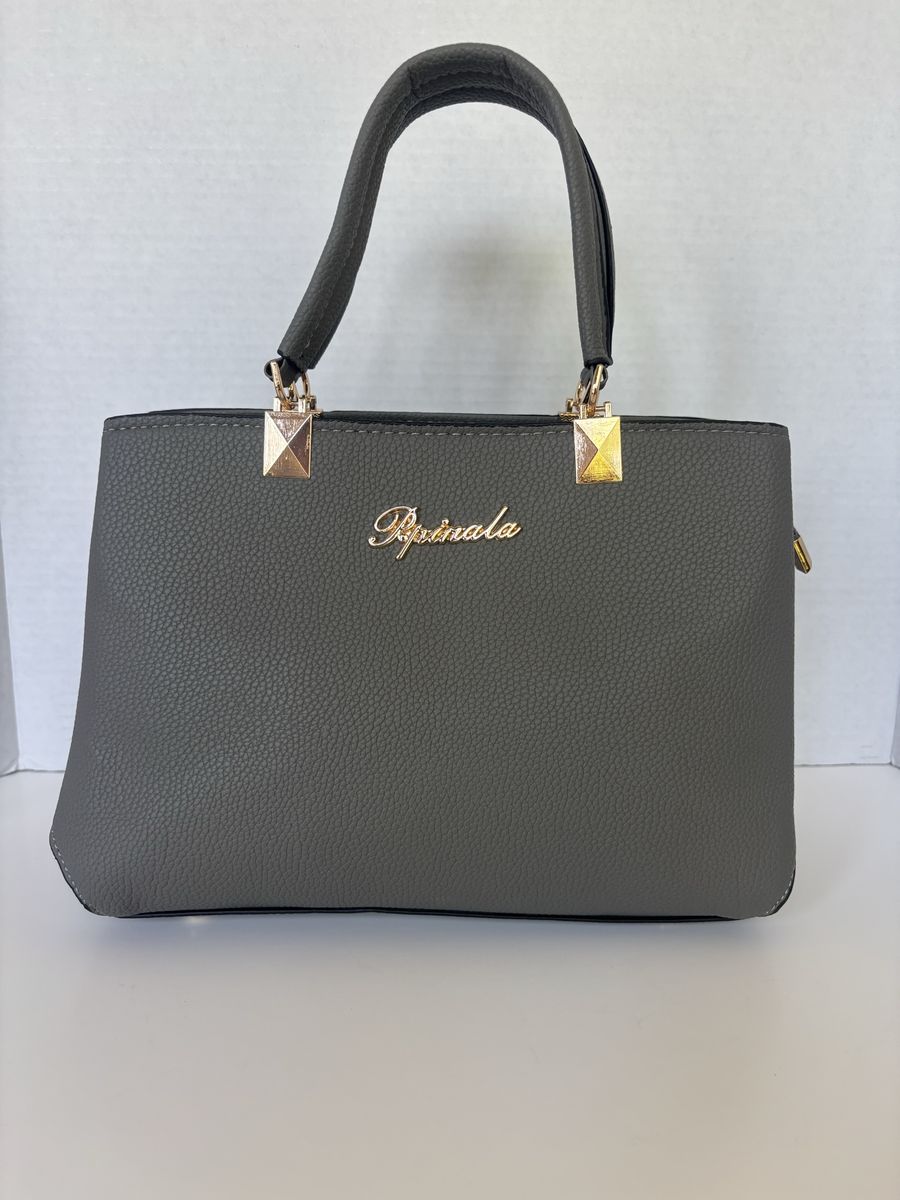 Pipinala Grey Fructured Faux Leather Handbag with Gold Tone Hardware