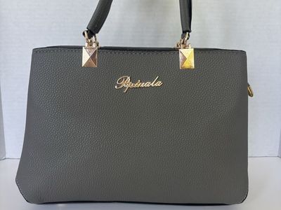 Pipinala Grey Fructured Faux Leather Handbag with Gold Tone Hardware