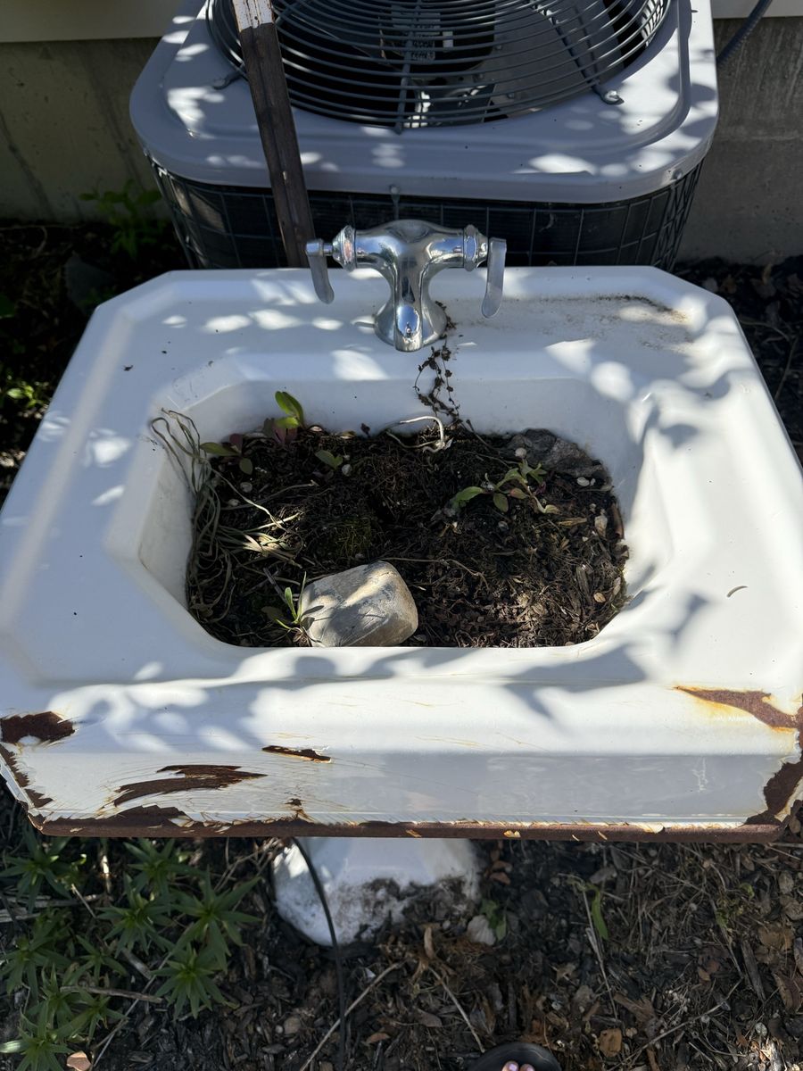 Vintage White Enamel Pedestal Sink Basin w/ Faucet - Architectural Salvage/Planter