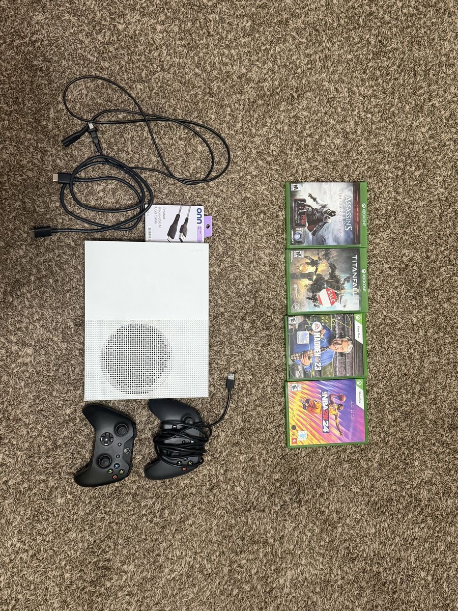 Microsoft Xbox One S Console Bundle with 2 Controllers, Cables, and 4 Games