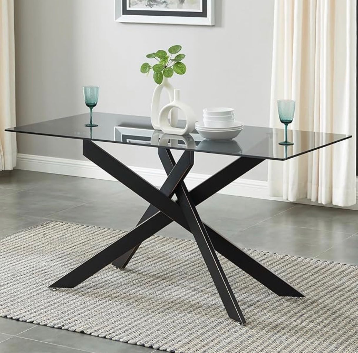 Brand new Modern Gray Glass Dining Table