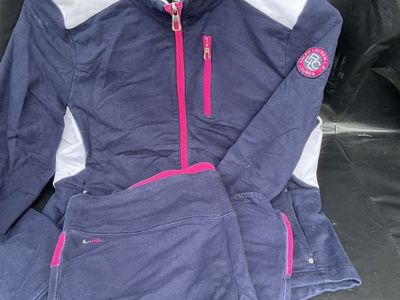 L-RL Lauren Active Tracksuit Set Navy Blue Pink Colorblock Jacket Pants Size M