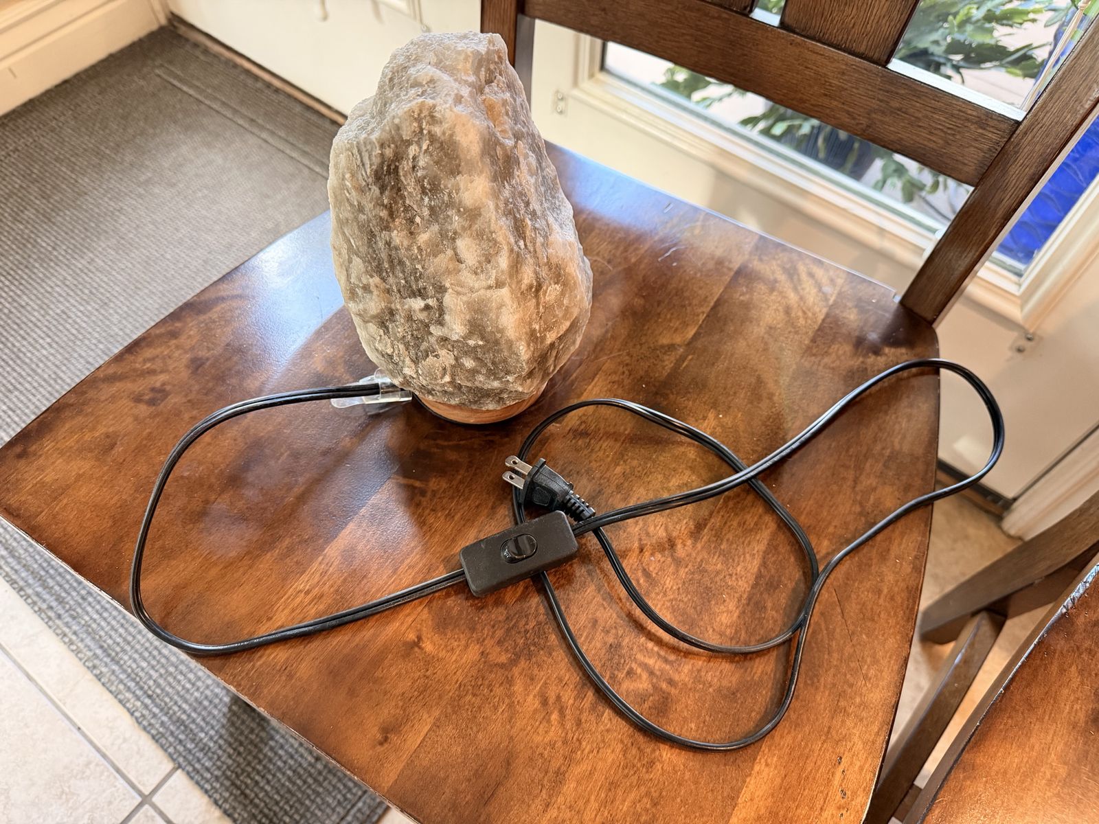 Gray Himalayan Salt Lamp with Wooden Base and Cord 