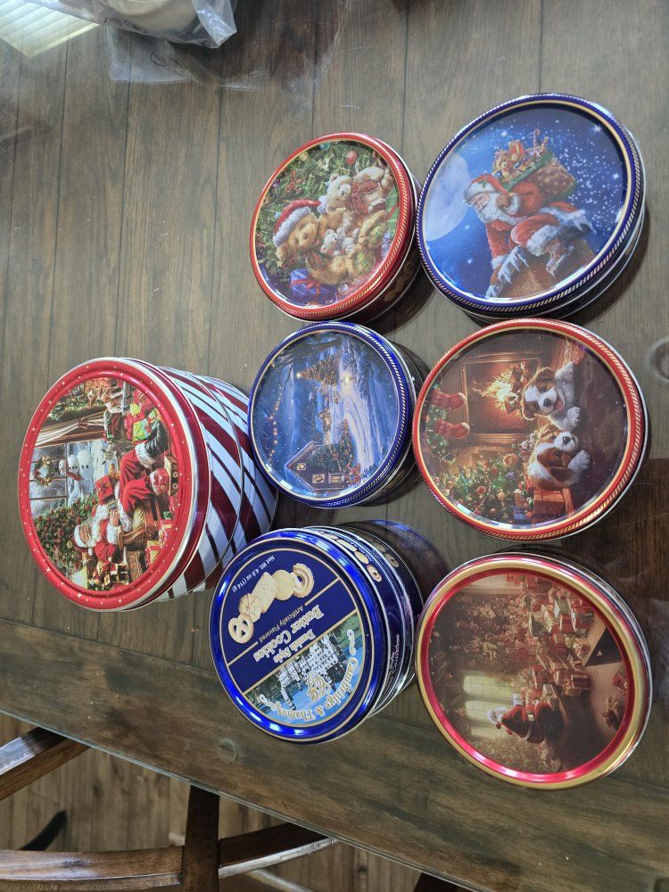 Lot of Holiday Christmas Cookie Tins Metal Storage Containers