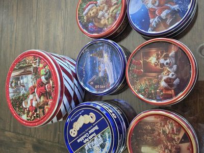 Lot of Holiday Christmas Cookie Tins Metal Storage Containers