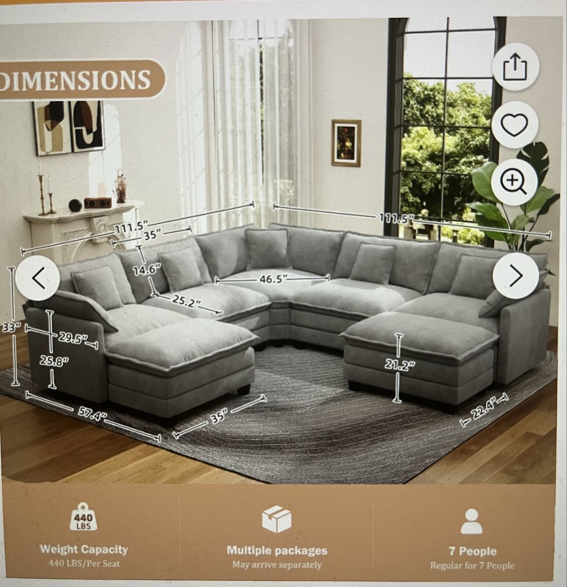 Brand new never used gray sectional