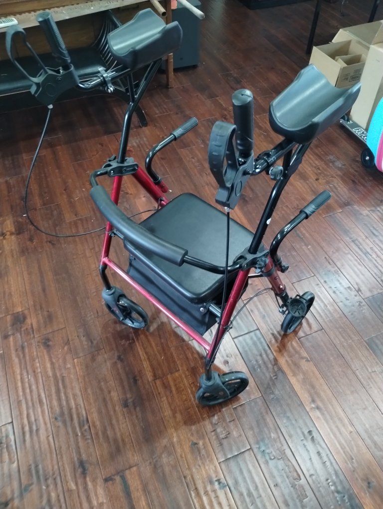 ELENKER Upright Walker Rolling Mobility Walker 4 wheels with Seat and Armrests Red