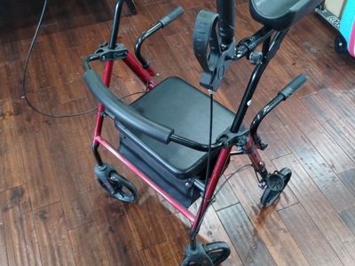 ELENKER Upright Walker Rolling Mobility Walker 4 wheels with Seat and Armrests Red